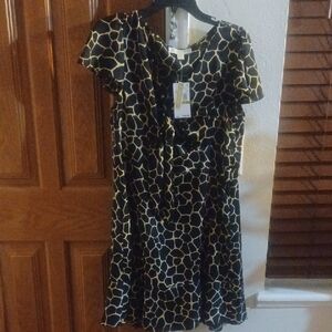 Michael Kors Black and Tan Fit and Flare Mini Dress